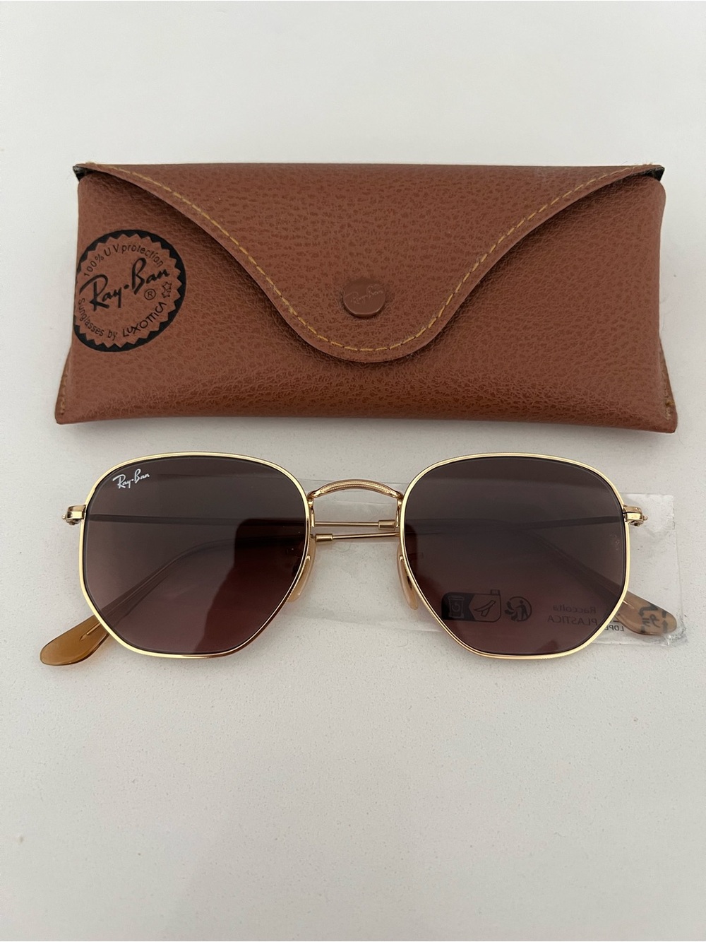 Ray Ban RB 3548-N Hexagonal Flat Lenses Sunglasses Gold Brown